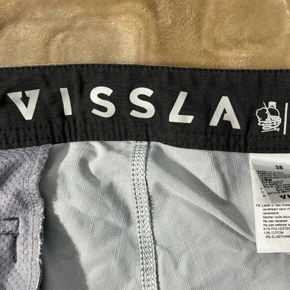 VISSLA Board Shorts Swim Trunks Stripe Unlined Drawstring Logo Gray White Men 38 - Picture 7 of 7